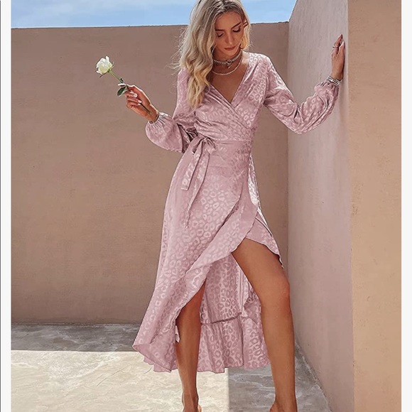 Satin Pink Leopard Print Dress - wedding guest - Picture 5 of 6